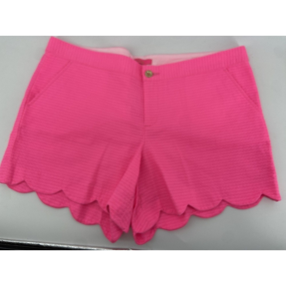 Lilly Pulitzer Shorts Womens 14 Pink 5" Seersucker Buttercup Scallop Hem Preppy